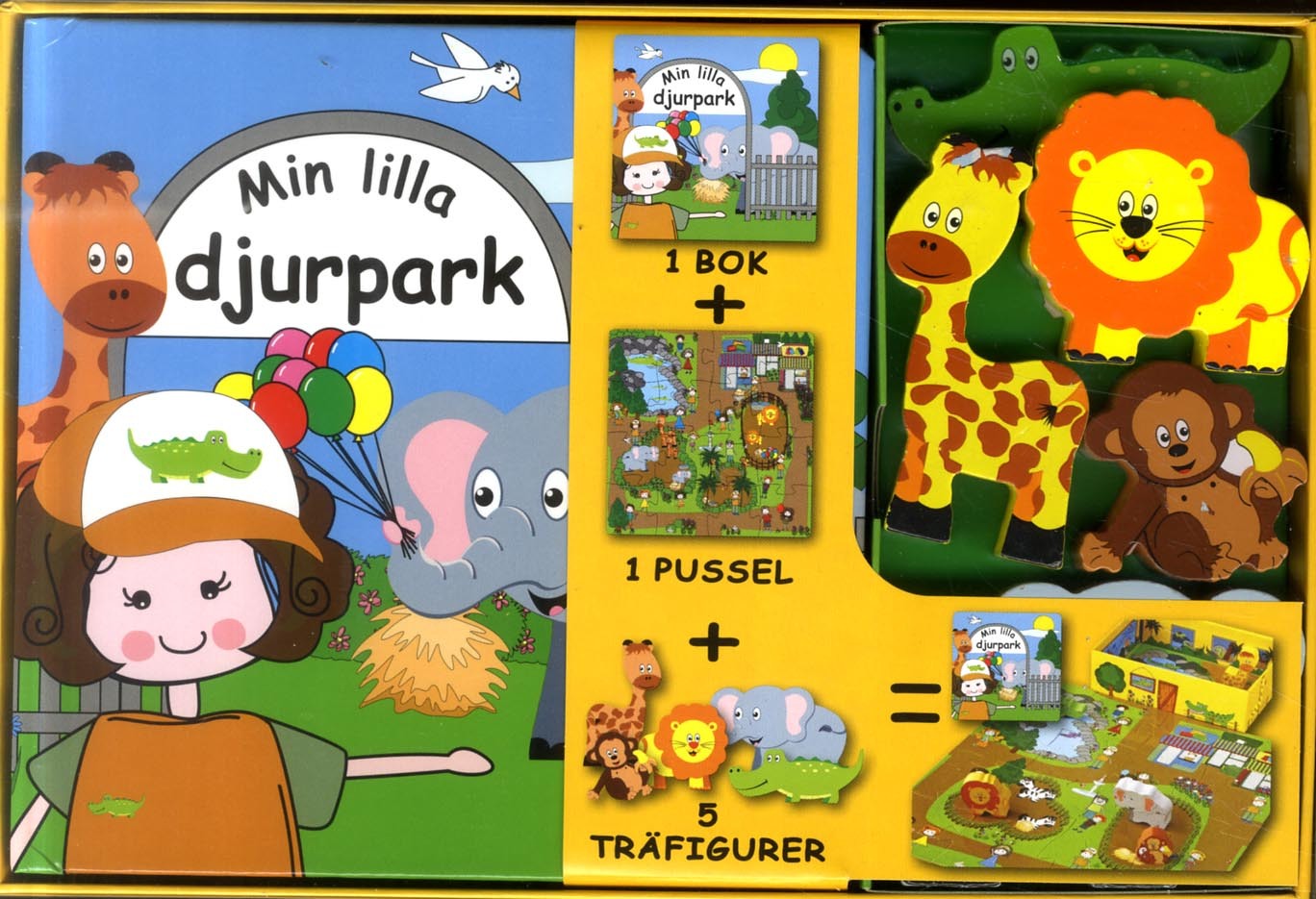 Omslag: Min lilla djurpark (bok, pussel och figurer)