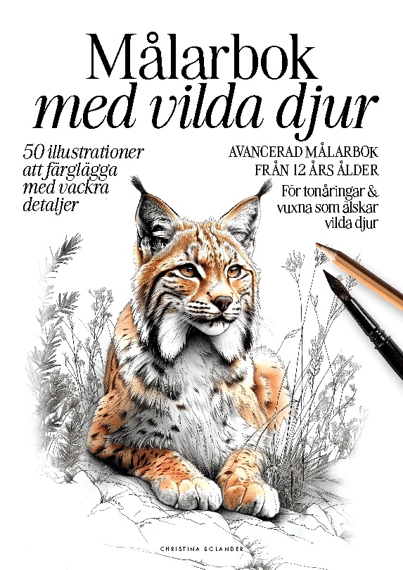 Omslag: Målarbok med vilda djur : 50 detaljerade illustrationer för djurälskare